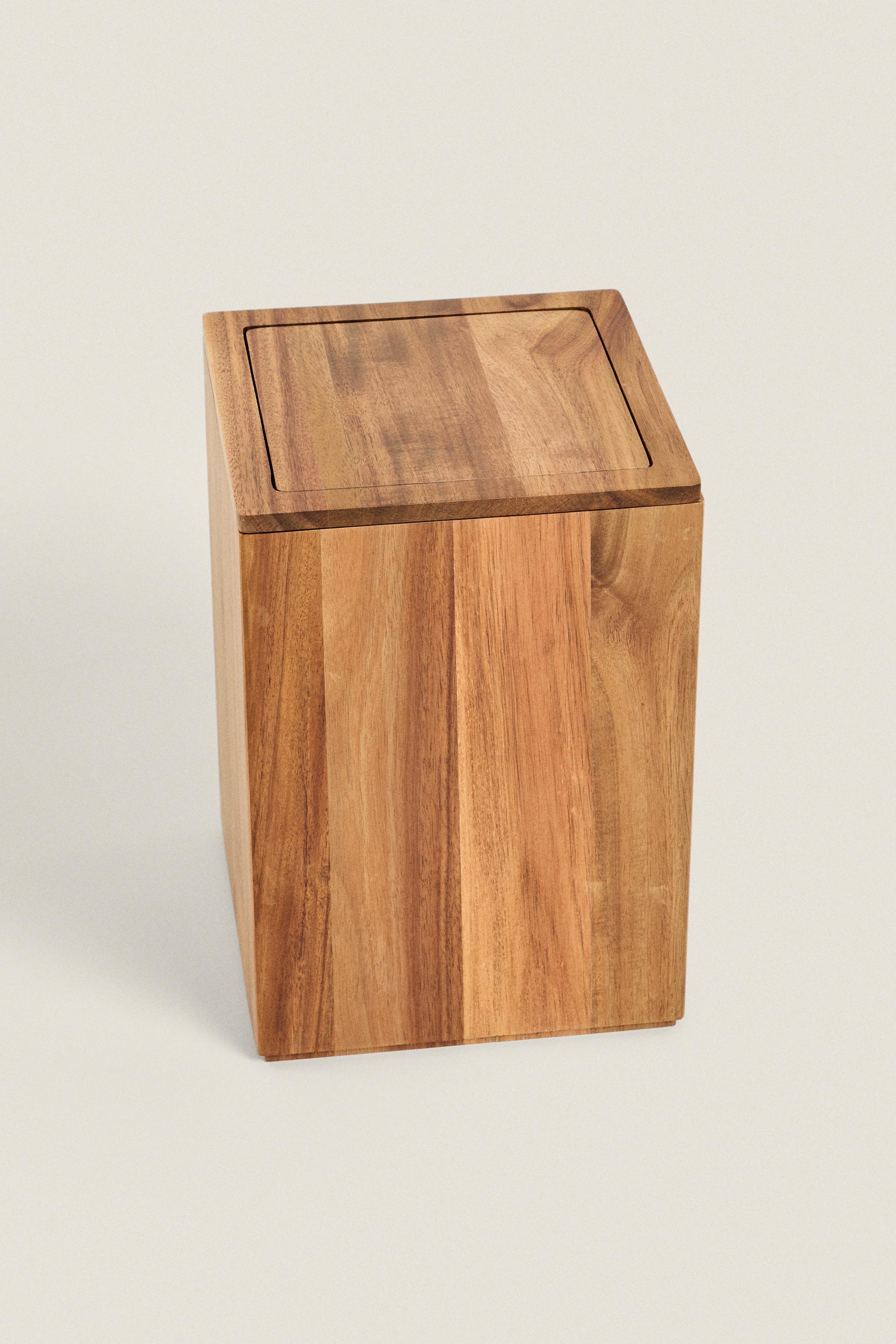 CORBEILLE À PAPIER CARRÉE SALLE DE BAIN BOIS GRAND FORMAT
